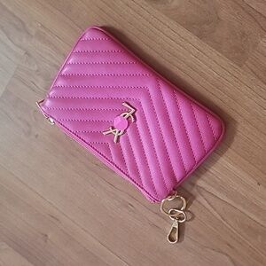 Pink Quilted Wallet with Gold Accents